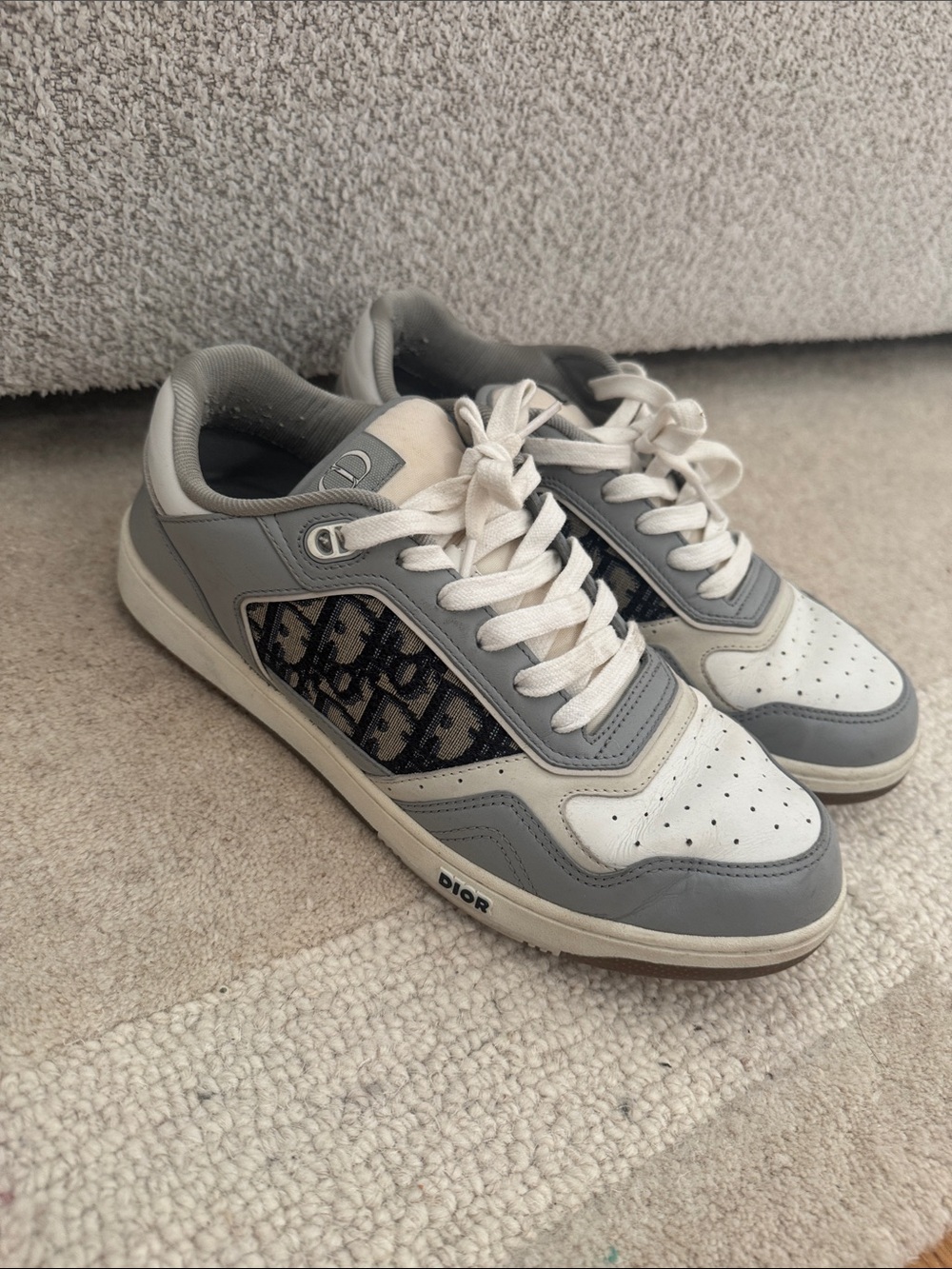 Dior White & Gray Men’s Low-Top Sneakers with Monogram Panels